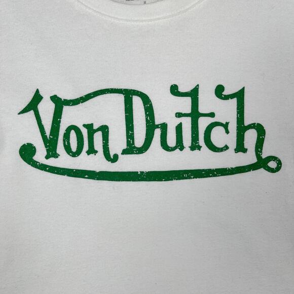 Y2K Von Dutch Logo Graphic Baby Tee White Green Babydoll T Shirt Vintage - Picture 5 of 15
